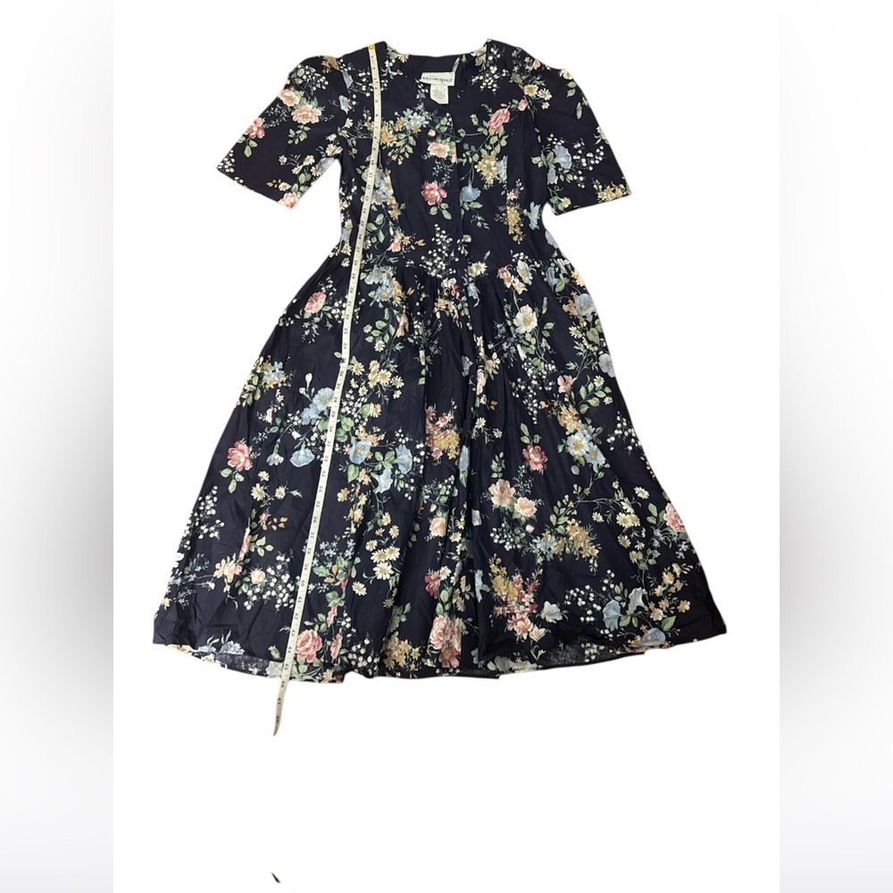 Women’s Vintage Willow Ridge Navy Blue Floral Midi Dress  10 P